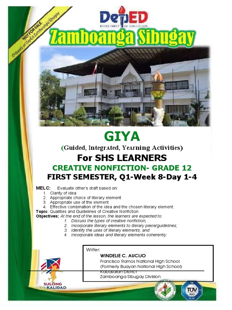 For Shs Learners Creative Nonfiction Grade 12 Pdf Creative