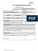 Chindwin Tu International College: Assignment Front Sheet Qualification Unit Code / Unit Number and Title