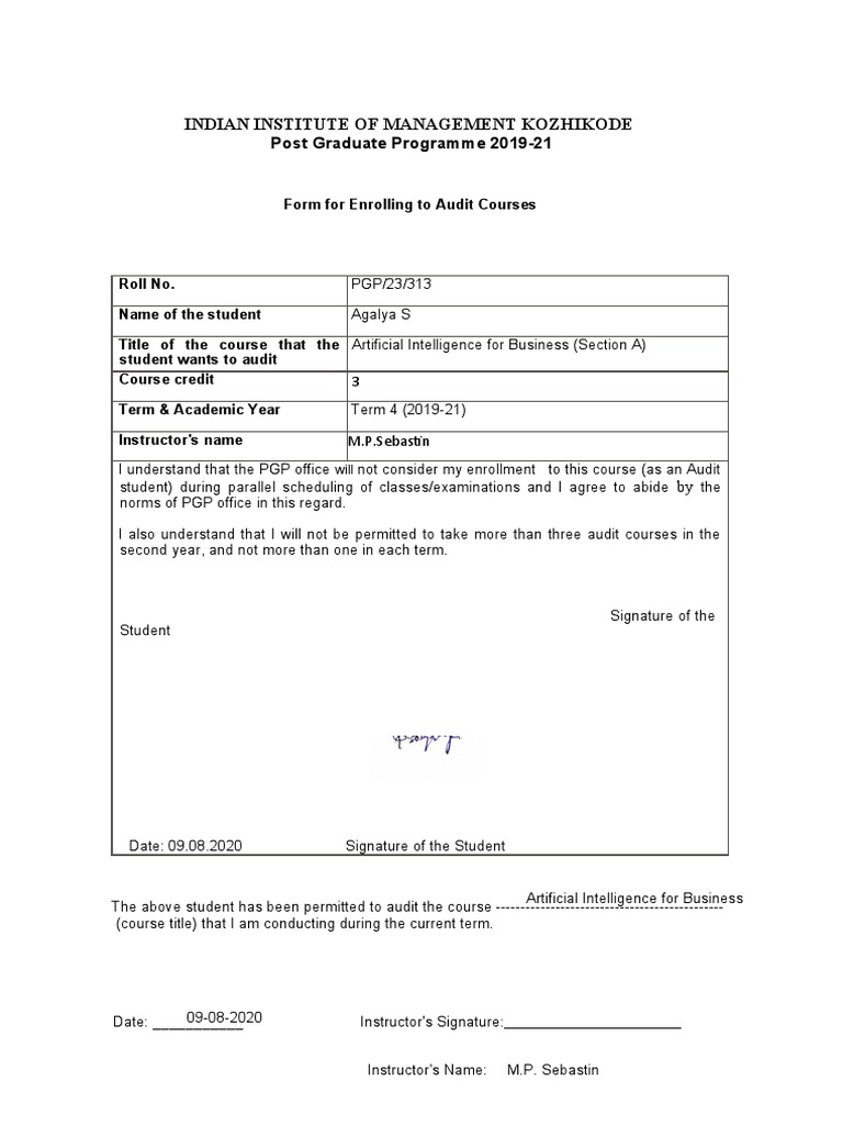 Audit Course Form | PDF