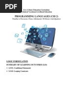 Programming Languages (Css 2) : Number of Sessions (Time Allotment) : 60 Hours (2nd Quarter)