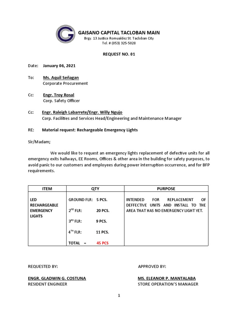 Request #01 Emergency Lights | PDF | Components | Civil Engineering