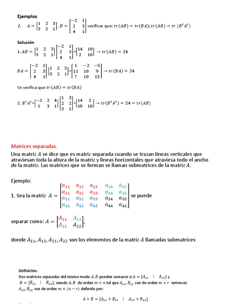 Operaciones y propiedades de matrices | PDF | Matriz (Matemáticas ...