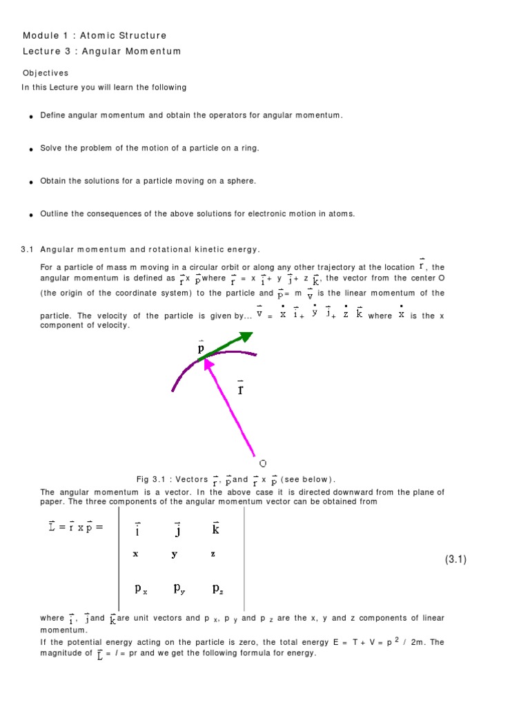Module 1: Atomic Structure Lecture 3: Angular Momentum: Objectives ...