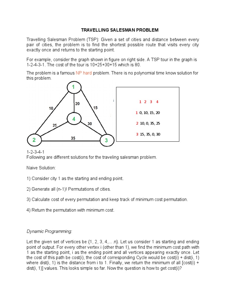 Travelling Salesman Problem PDF Dynamic Programming Algorithms