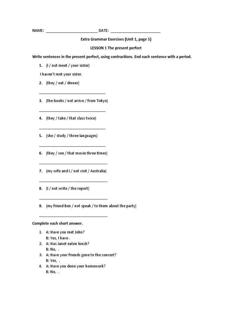 Extra Grammar Exercises Lesson 1 | PDF | Language Arts & Discipline