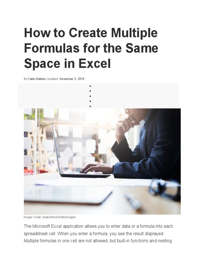 How To Create Multiple Formulas For The Same Space in Excel: Catie ...