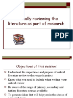 Critically Reviewing The Literature As Part of Research