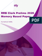 RRB Clerk Prelims 2020 Memory Based Paper: Numerical Ability