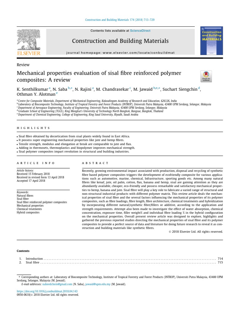 Sisal Fibre Reinforced Polymer Composites Review | PDF | Composite ...