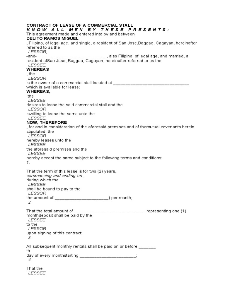 Commercial Stall Lease Agreement | PDF