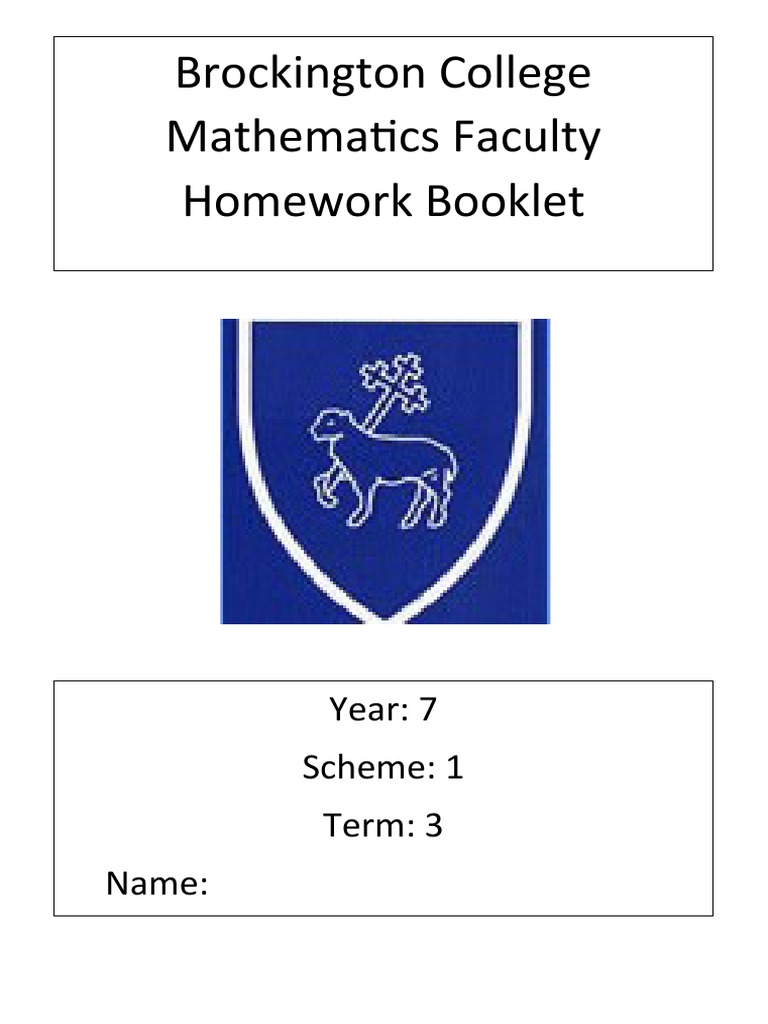 Brockington College Mathematics Faculty Homework Booklet: Year: 7 ...