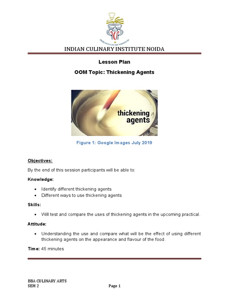 Indian Culinary Institute Noida Lesson Plan OOM Topic Thickening Agents Descargar gratis PDF