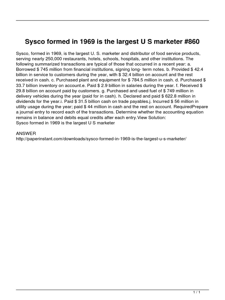Sysco Financial Transactions Overview | PDF