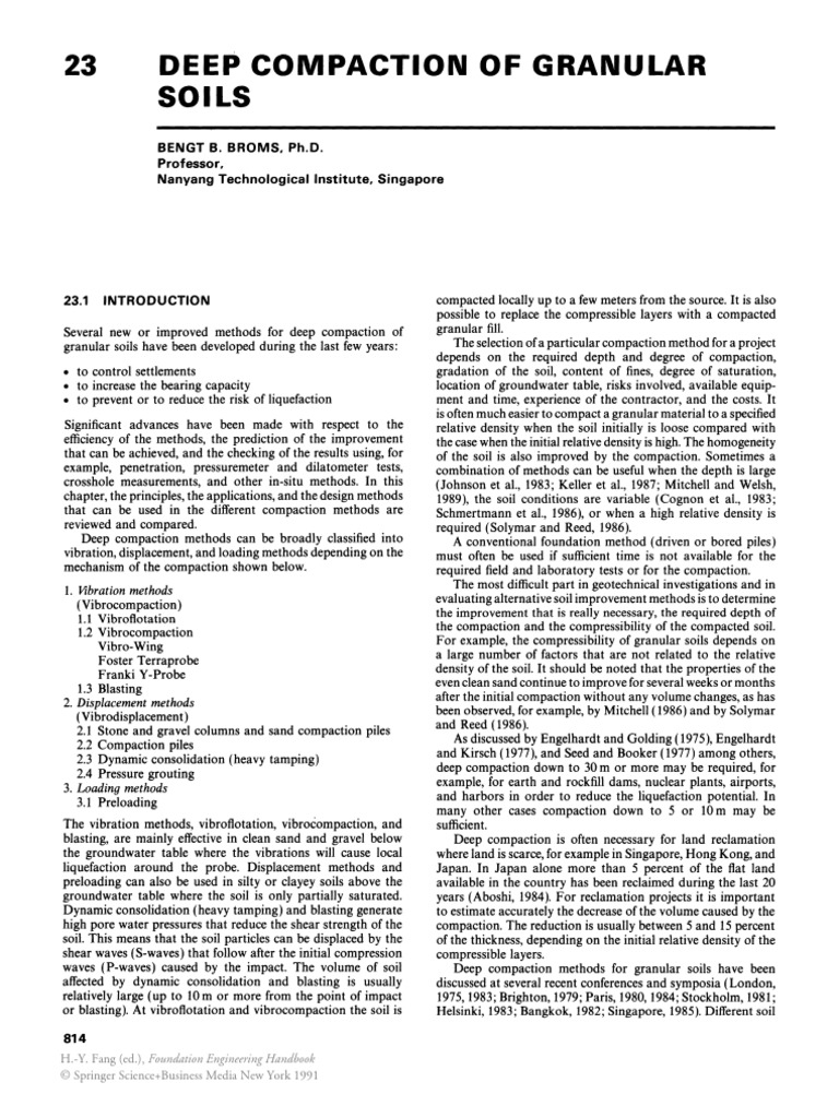 Deep Compaction of Granular Soils: Bengt B. Broms. Ph.D. Professor ...