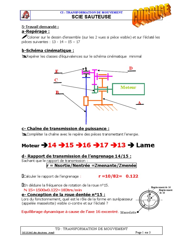 Comment Dessiner Un Passage D un Schema Fonctionnement D une Piece Sciesauteusecorrection | PDF | Machine | Mécanique