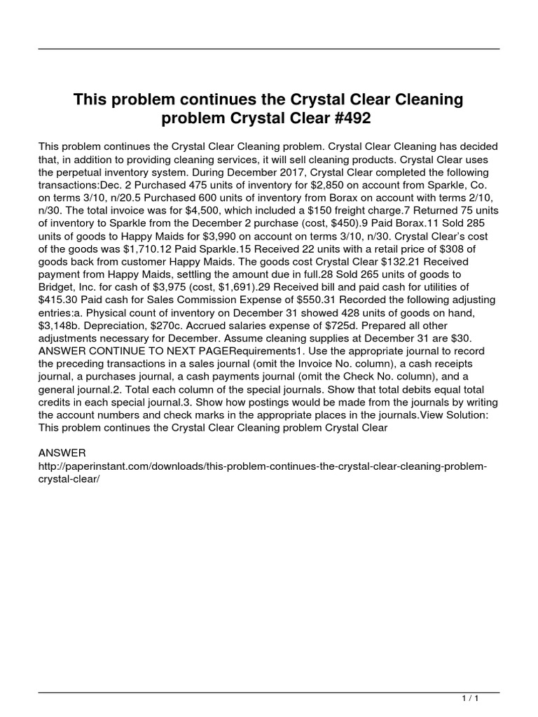 This Problem Continues The Crystal Clear Cleaning Problem Crystal Clear ...