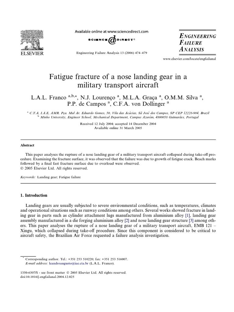 Fatigue Fracture of A Nose Landing Gear in A Military Transport ...