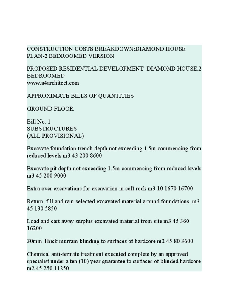 Construction Costs Breakdown PDF Plaster Concrete