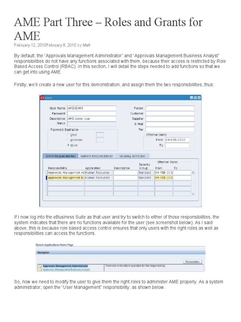 AME Roles and Grants Setup Guide | PDF | Information Age | Software