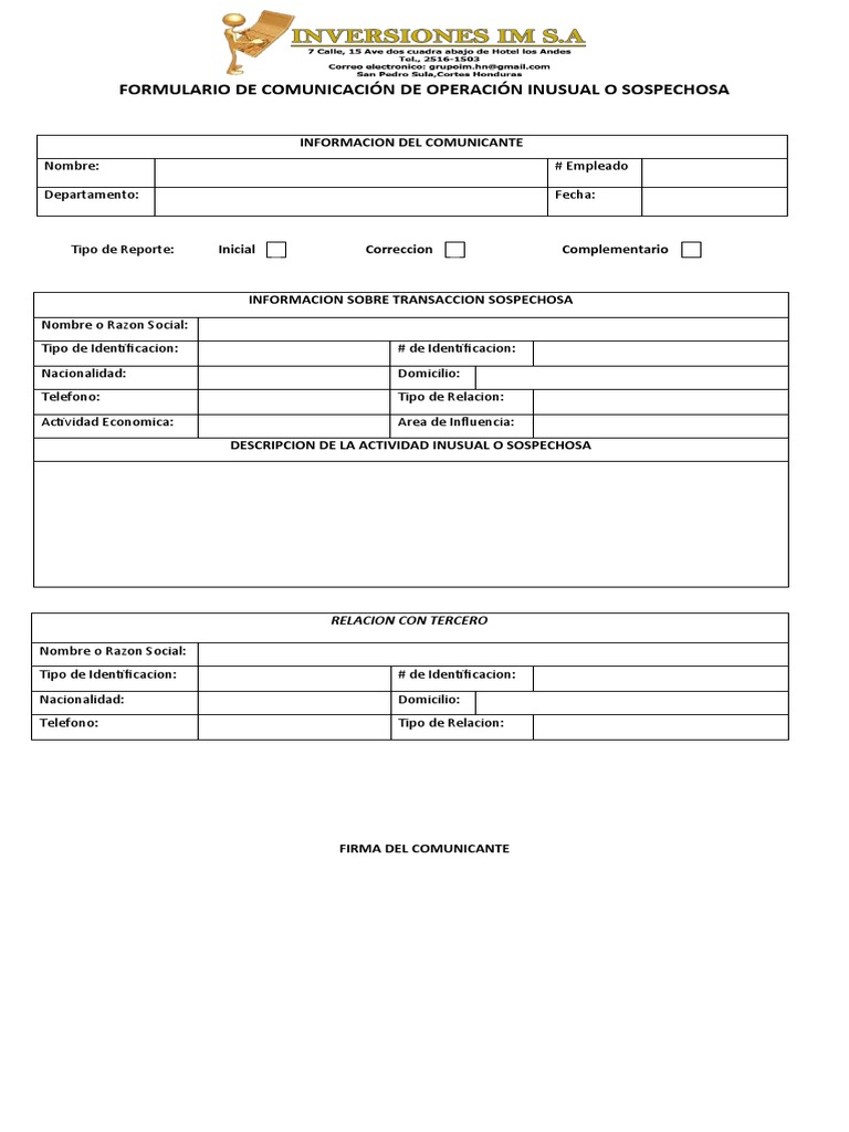 Informe de Transacción Inusual | PDF