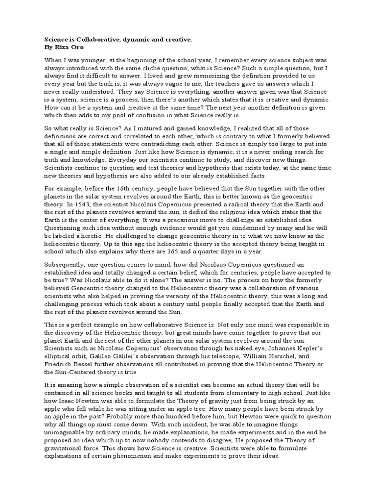 Science Is Collaborative, Dynamic and Creative | PDF | Heliocentrism ...