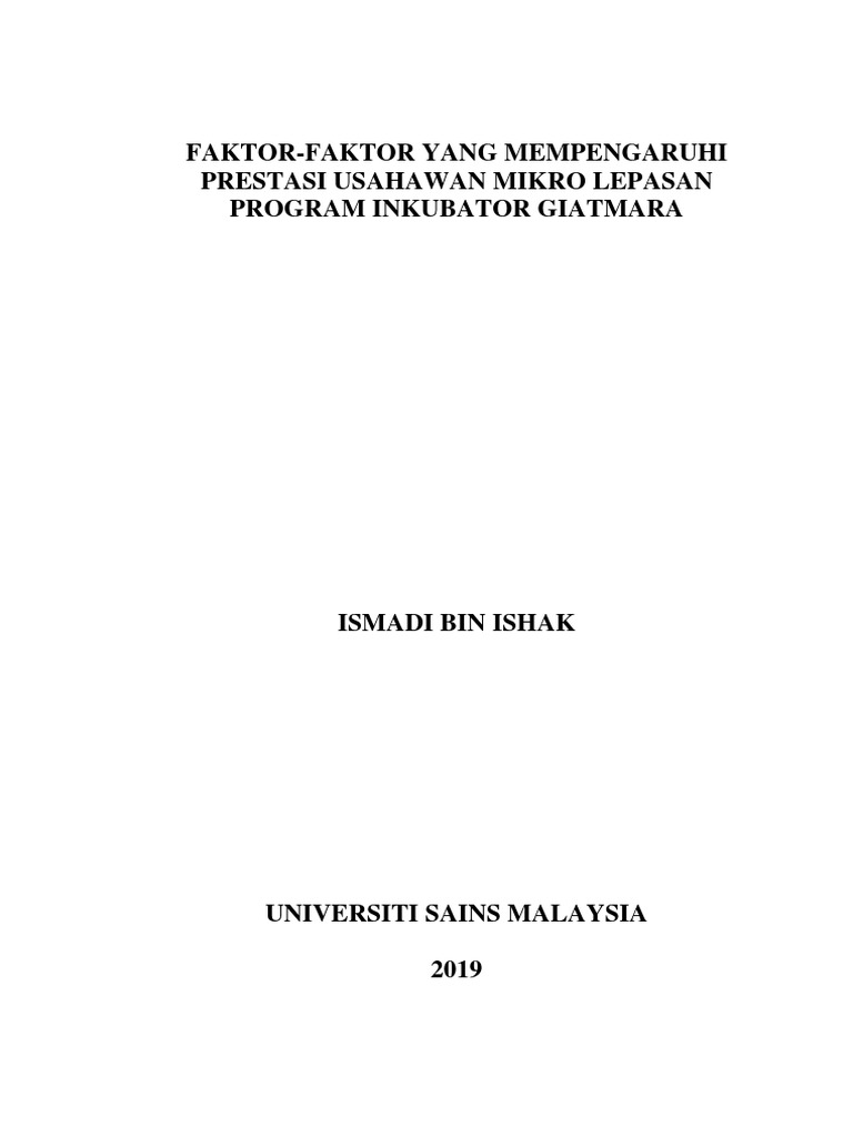 Ismadi Ishak Faktor Faktor Yang Mempengaruhi Prestasi Usahawan Mikro Lepasan Program Inkubator Giatmara Pdf Pdf