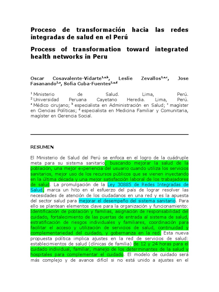 Proceso de Transformación Hacia Las Redes Integradas de Salud en El ...