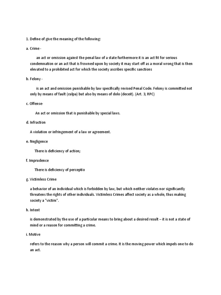 Definitions of Crime and Legal Terms | PDF | Crime & Violence | Crime ...