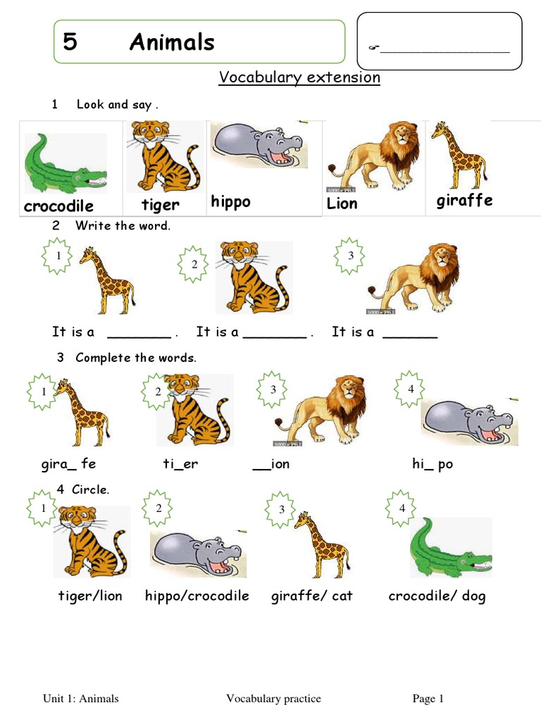 Vocabulary Extension Animals PDF