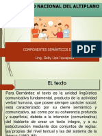 Universidad Nacional Del Altiplano: Componentes Semánticos Del Texto Ling. Gaby Lipe Iquiapaza