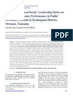 Influence of School Heads' Leadership Styles On Students' Academic Performance in Public Secondary Schools in Nyamagana District, Mwanza, Tanzania