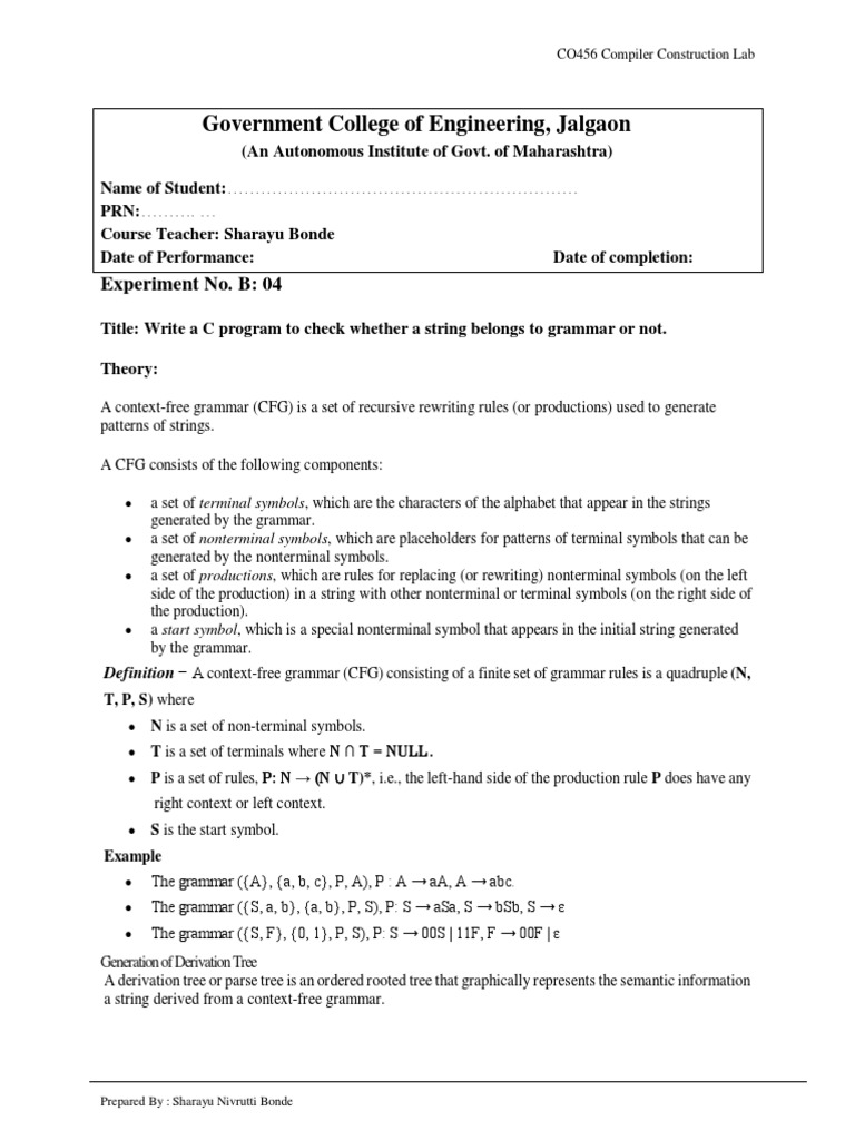 CC Manual - Grammar PDF | PDF | Theoretical Computer Science | Metalogic