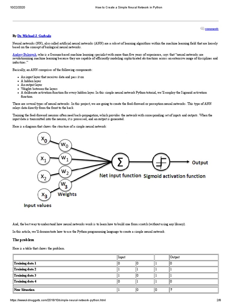 How To Create A Simple Neural Network in Python | PDF | Artificial ...