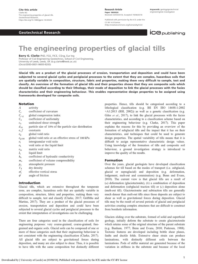 Engineering Properties of Glacial Tills | PDF | Glacier | Silt