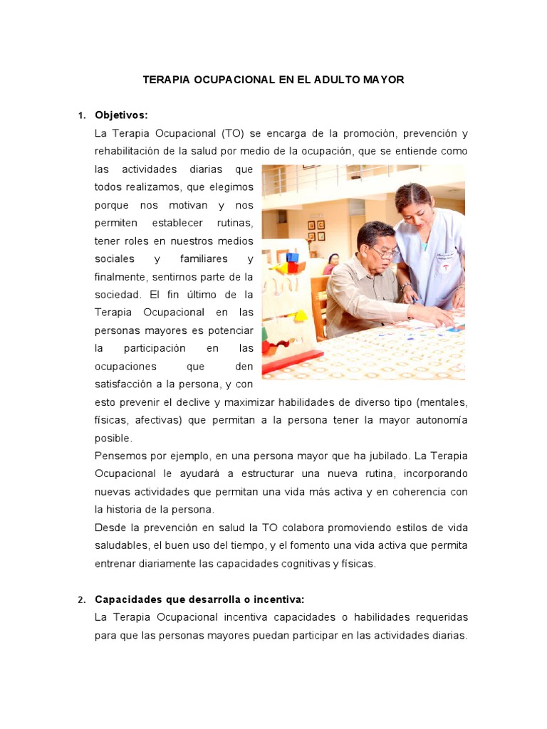Terapia Ocupacional en El Adulto Mayor | PDF | Terapia ocupacional | Vejez