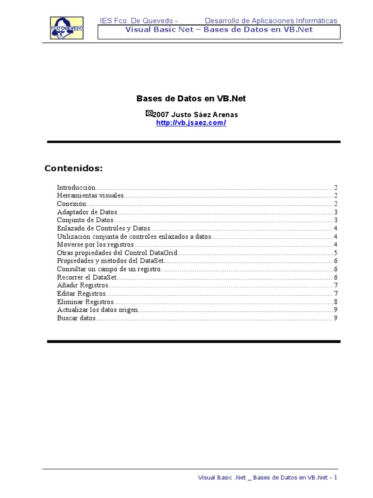 08 Bases Datos VBNet PDF | PDF | SQL | Bases de datos