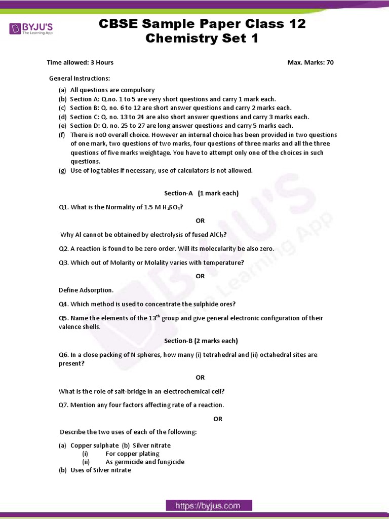 Class 12 Chemistry Exam Structure Guide | PDF | Chemical Reactions ...