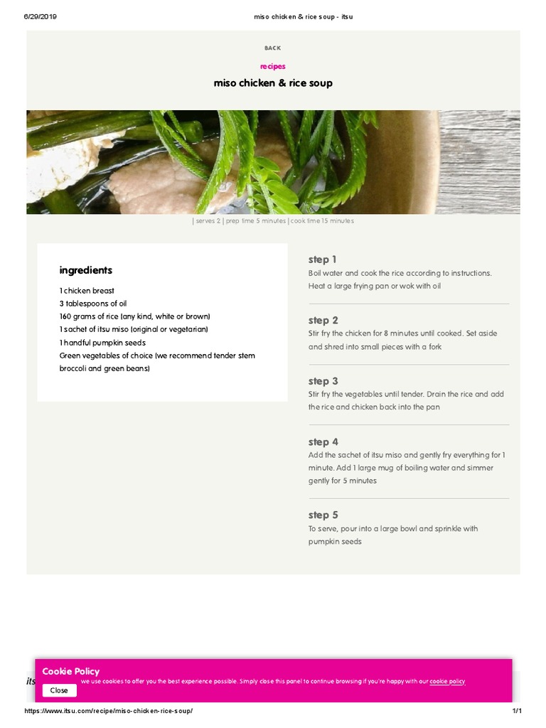 Miso Chicken & Rice Soup Itsu PDF Stir Frying Eating Behaviors Of Humans