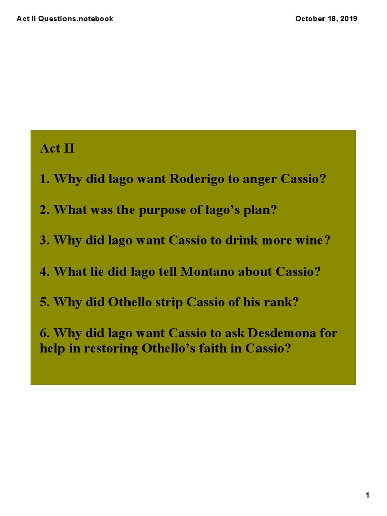 Act II Questions for Othello Analysis | PDF | Travel
