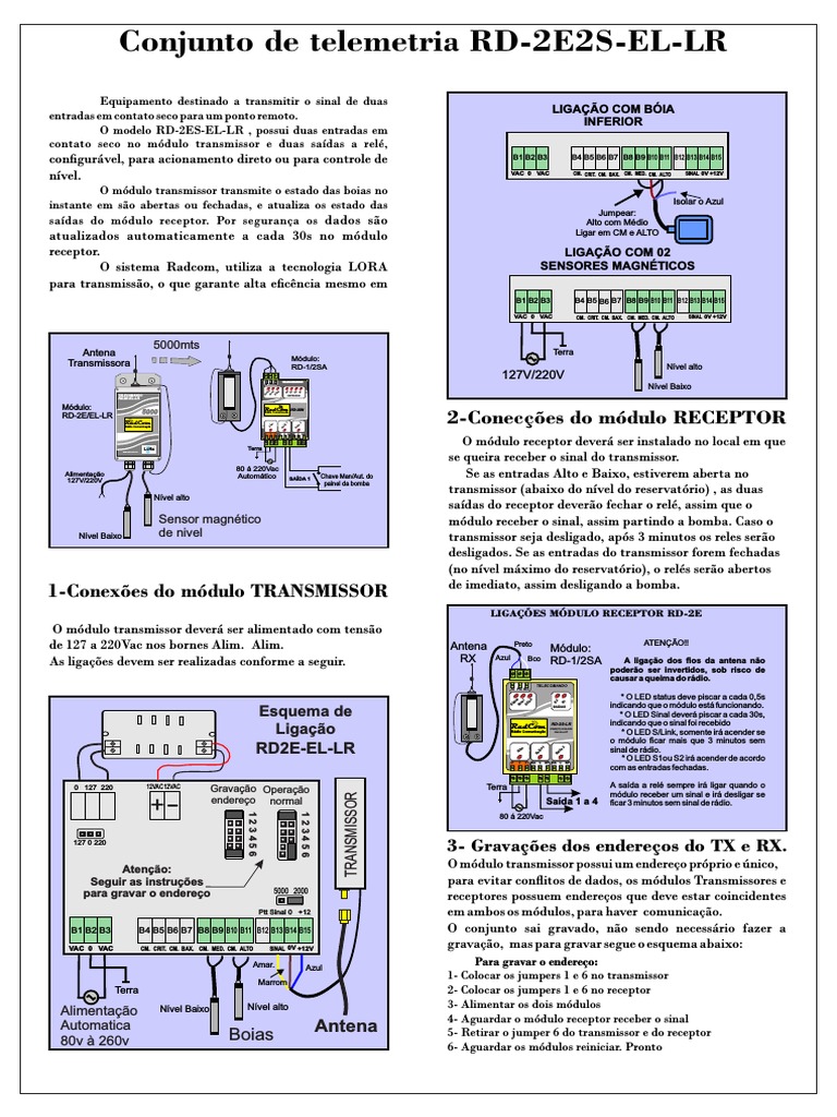 Telemetria RD-2E2S-EL-LR: Conexões e Operação | PDF | Relé | Rádio