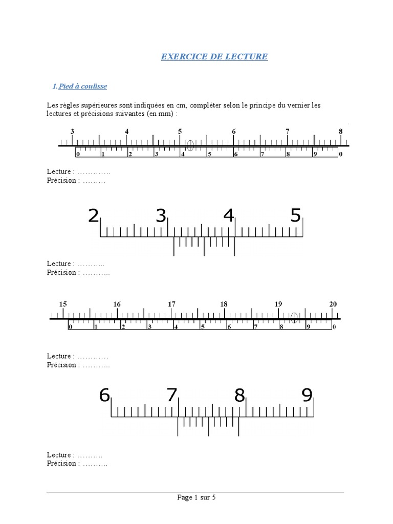Exercice 1 de Lecture Pied A Coulisse Et Palmer PDF