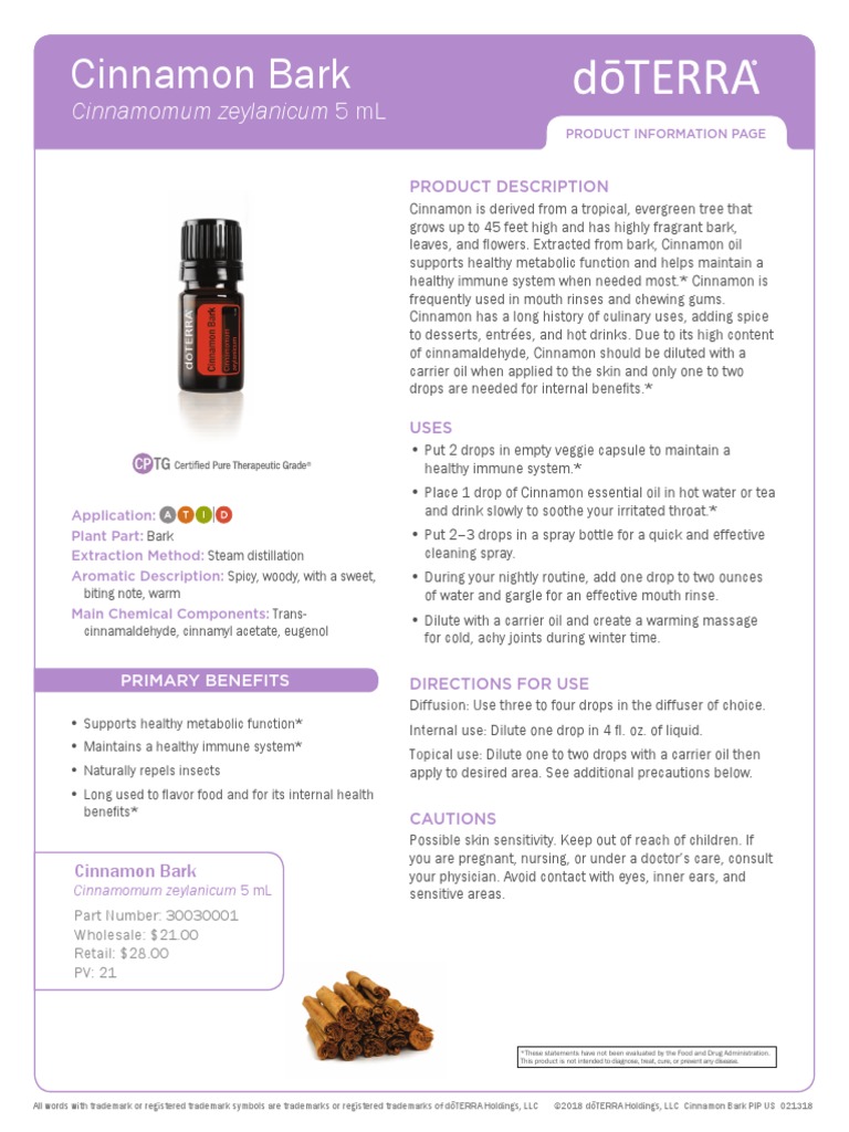 Doterra Cinnamon Bark Essential Oil PDF Cinnamon Essential Oil