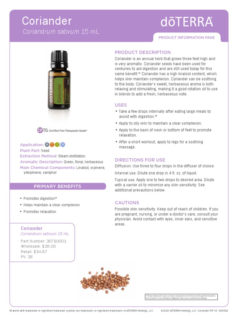 Doterra Coriander Essential Oil PDF Coriander Essential Oil