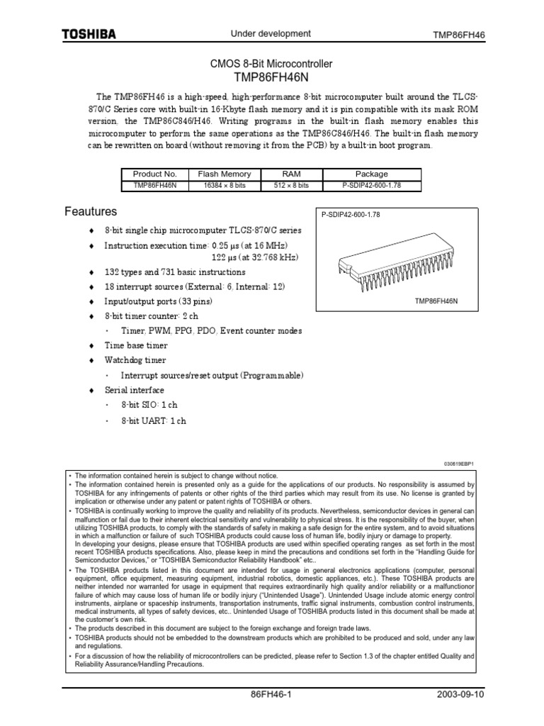 TMP86FH46N: CMOS 8-Bit Microcontroller | PDF | Flash Memory | Booting