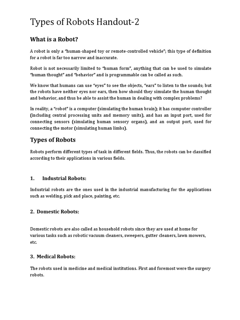 HO 2 Types of Robot F PDF Robot Robotics