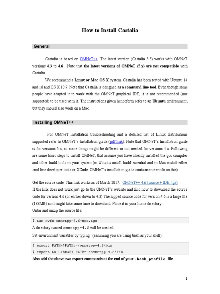 Castalia Installation PDF Library Integrated
