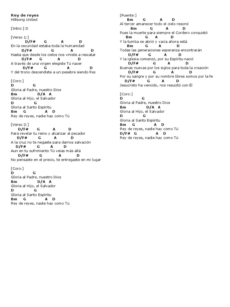 Rey de Reyes - Letra y Acordes | PDF | Creencia y doctrina cristiana ...