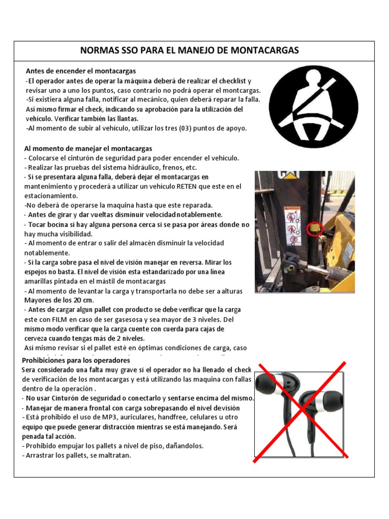Normas SSO para El Manejo de Montacargas | PDF | Máquina elevadora ...