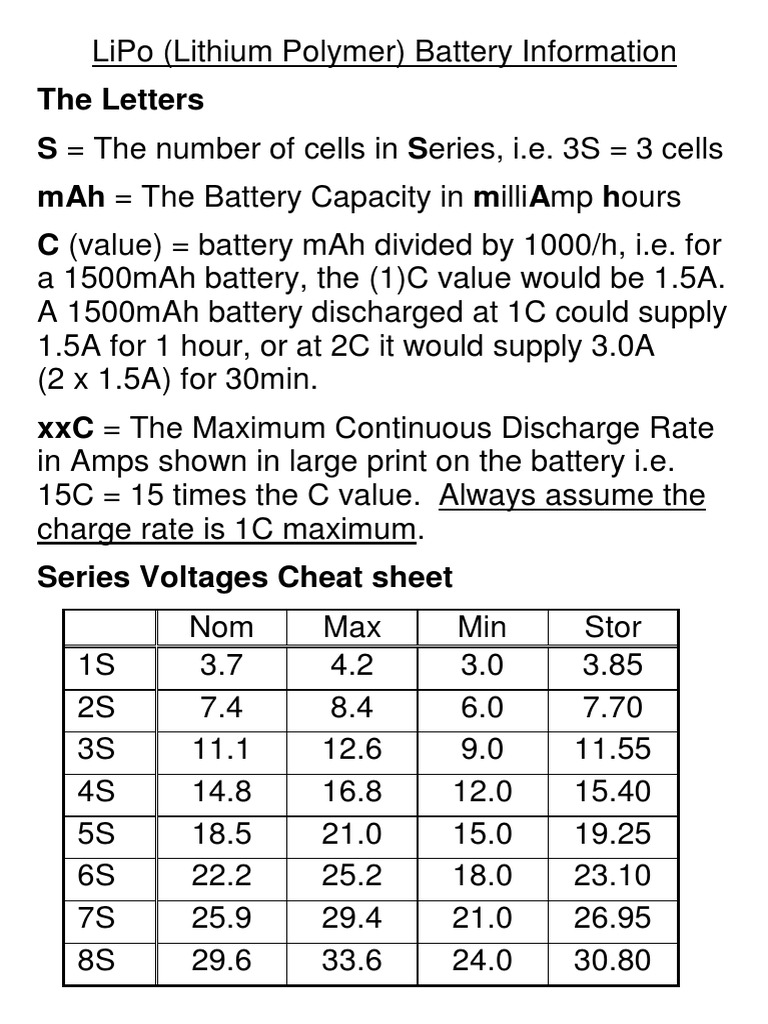 LiPo Cheat Sheet | PDF | Battery Charger | Galvanic Cells