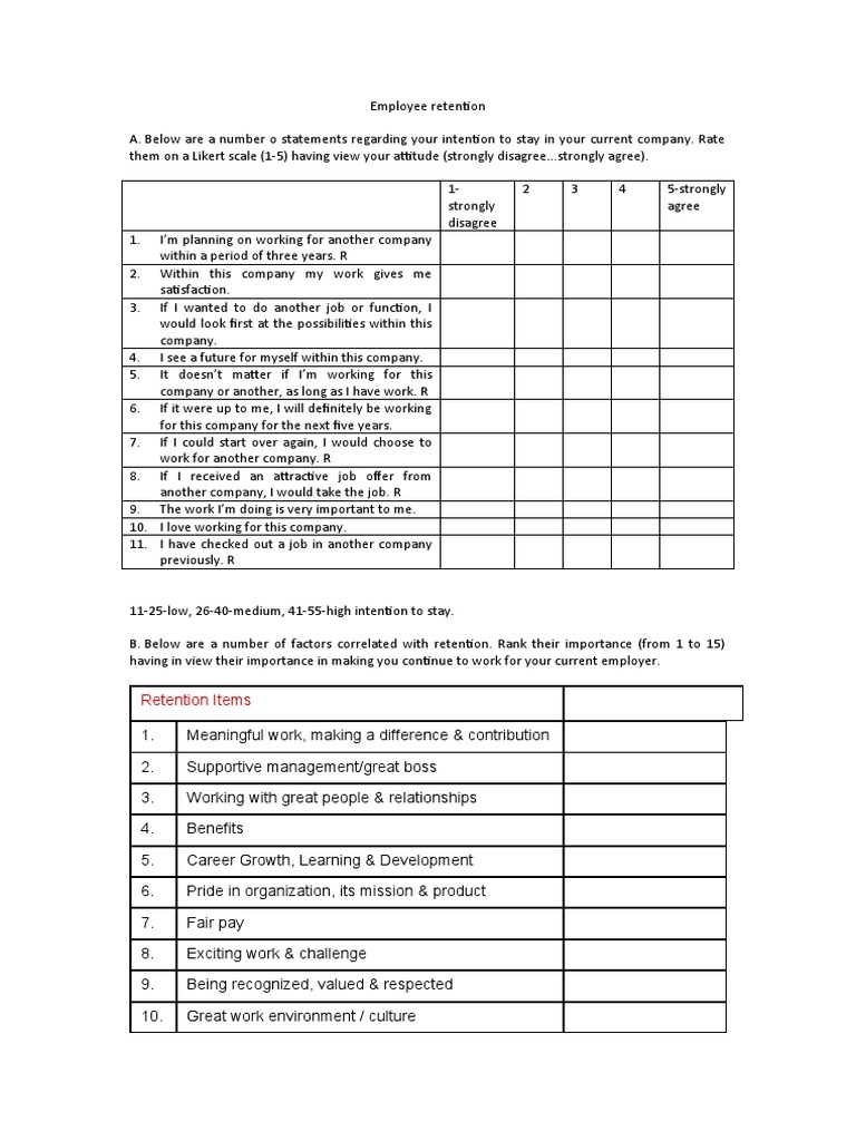 Employee Retention Questionnaire Scale | PDF